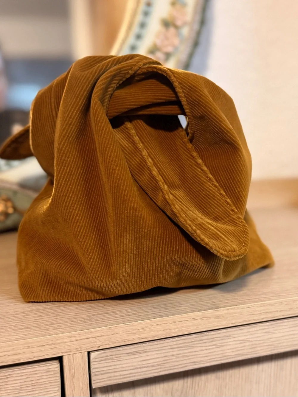 Merit Corduroy Knot Handle Cosmetic Pouch — Mustard